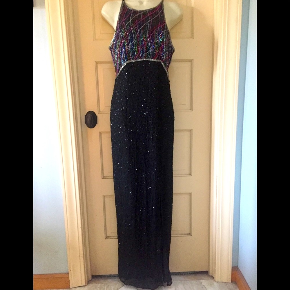 Laurence Kazar maxi formal wedding dress beaded M gown